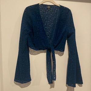 Target Wild Fable Bell Sleeved Floral Mesh Cropped Top - Blue